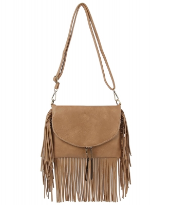 Envelope Flap Fringe Crossbody Bag LQ282 MOCHA